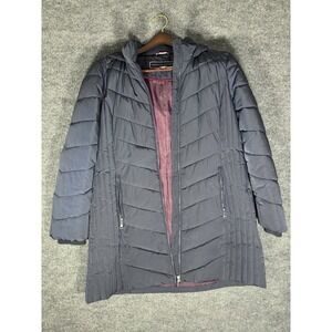 Tommy Hilfiger Women's Navy Blue Hooded Long Puffer Coat Zip XL